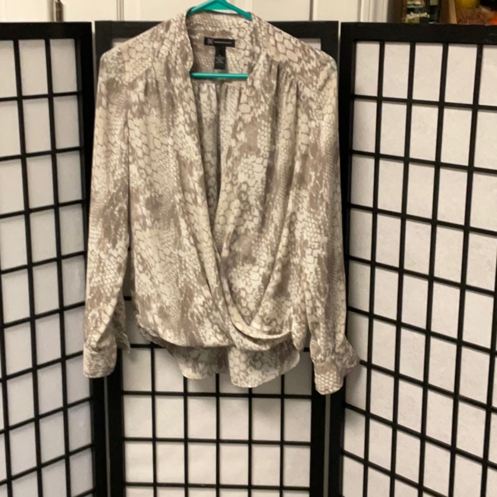 INC International Concepts Beige Snake Print Blouse
